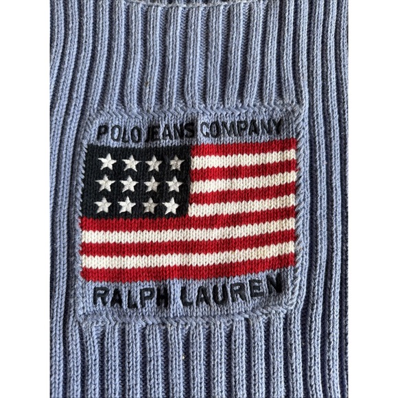 VTG Ralph Lauren Polo Jeans USA Flag Lilac Boat Neck Sz M Ribbed Sweater Vest - Picture 2 of 10